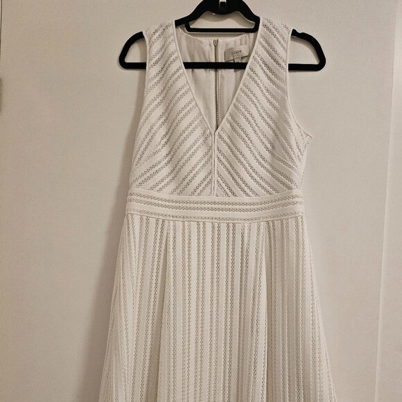 J. Crew White Sleeveless V-Neck Eyelet Fit and Flare Dress (size 10) - Picture 1 of 3